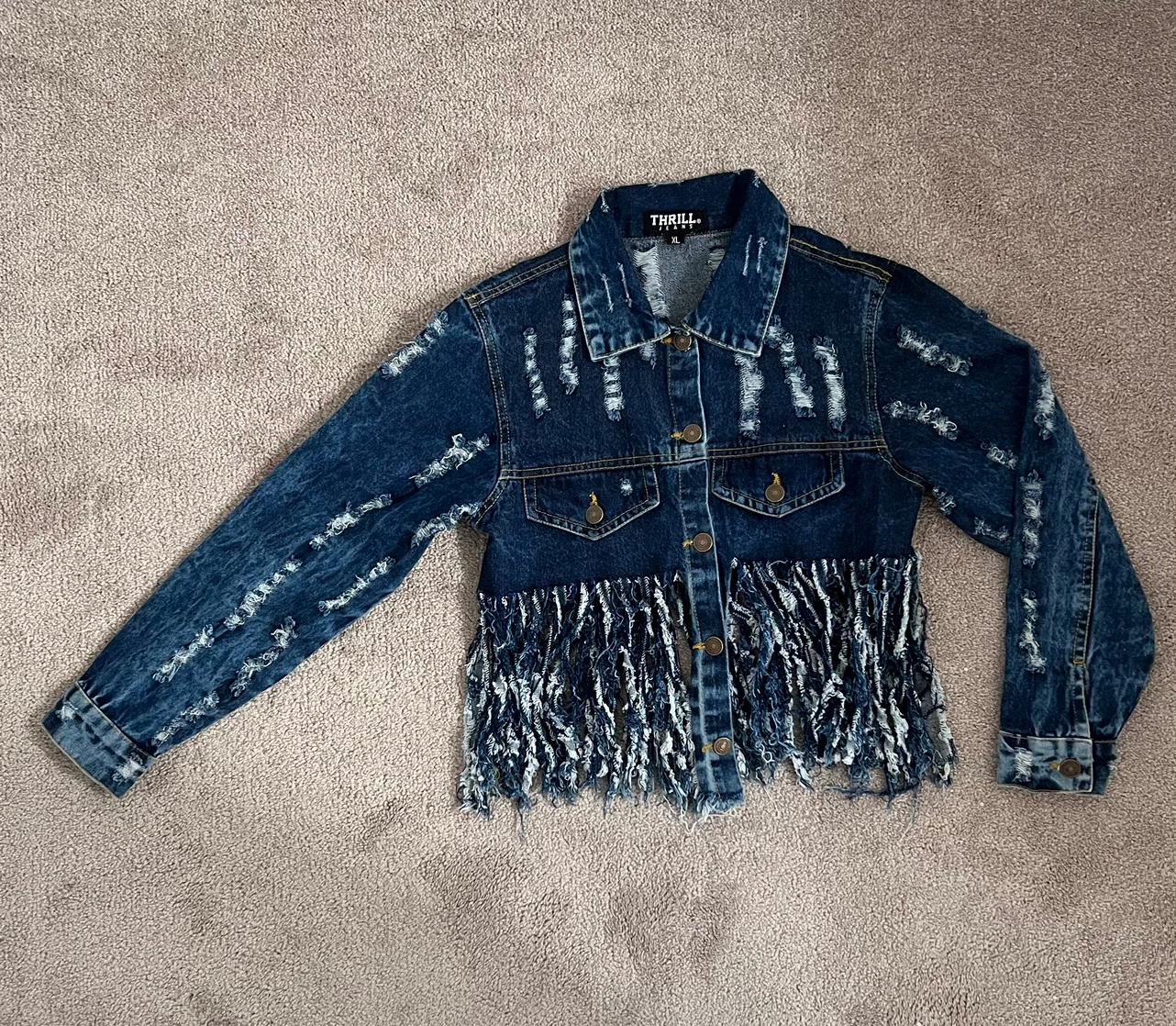 Thrill Jeans Denim Jacket with Fringe M-S - photo 3