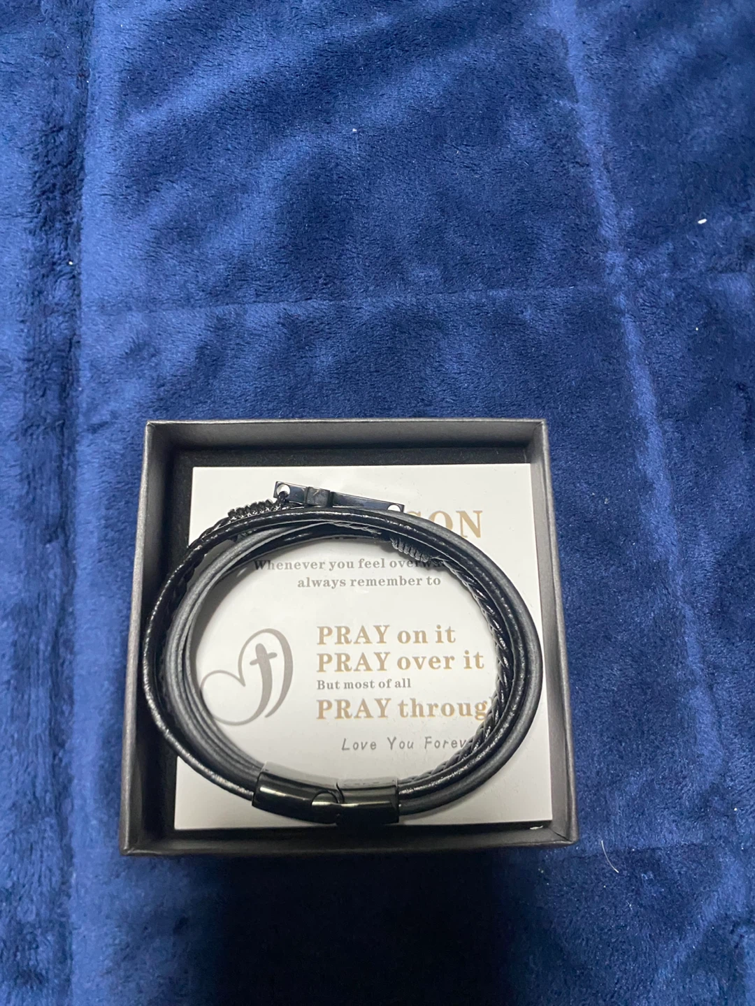 Men's Leather Bracelet with Cross Charm - photo 2