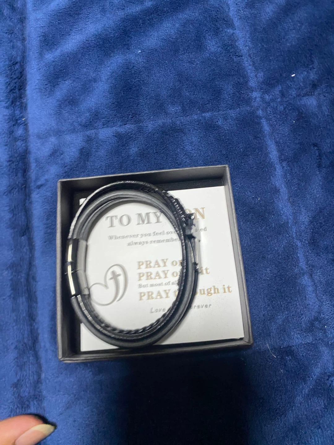 Men's Leather Bracelet with Cross Charm - photo 3