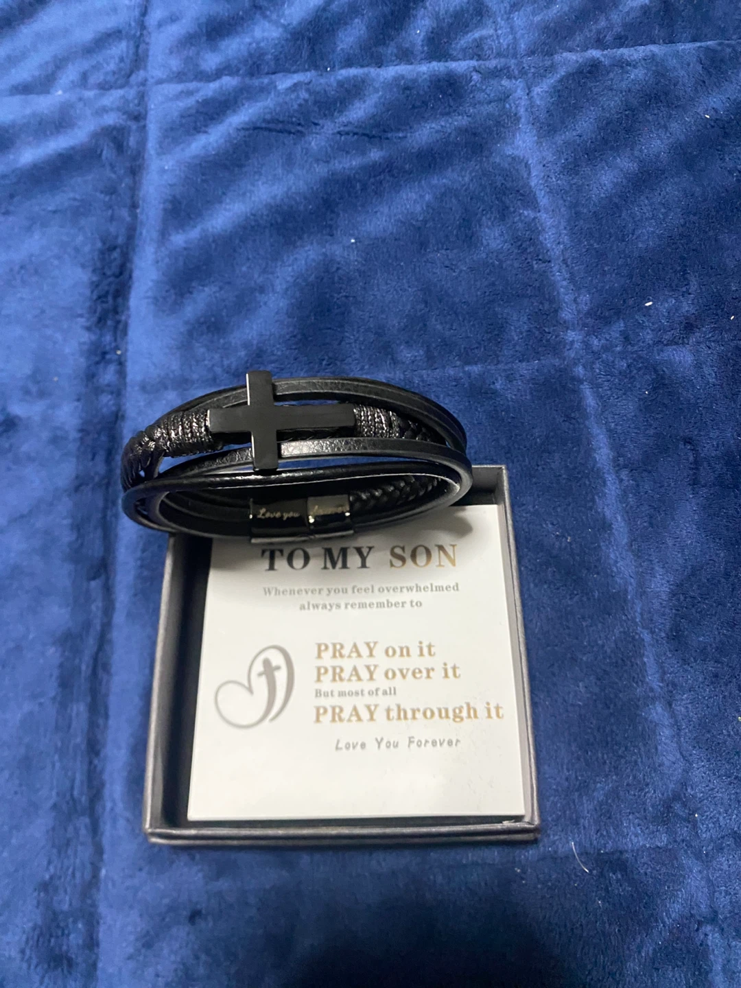 Men's Leather Bracelet with Cross Charm - photo 4