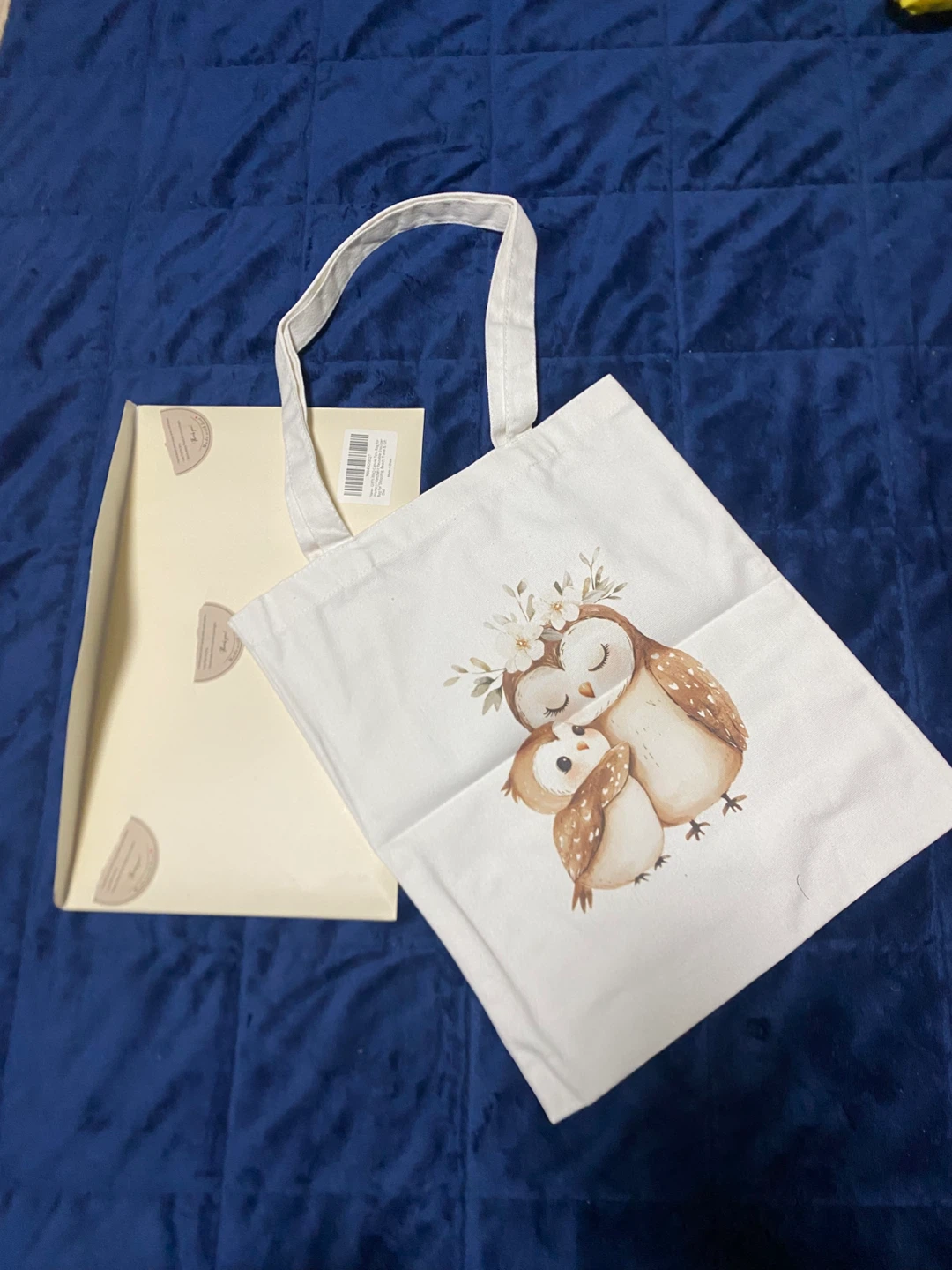 White Canvas Tote Bag with Owl Design - photo 3
