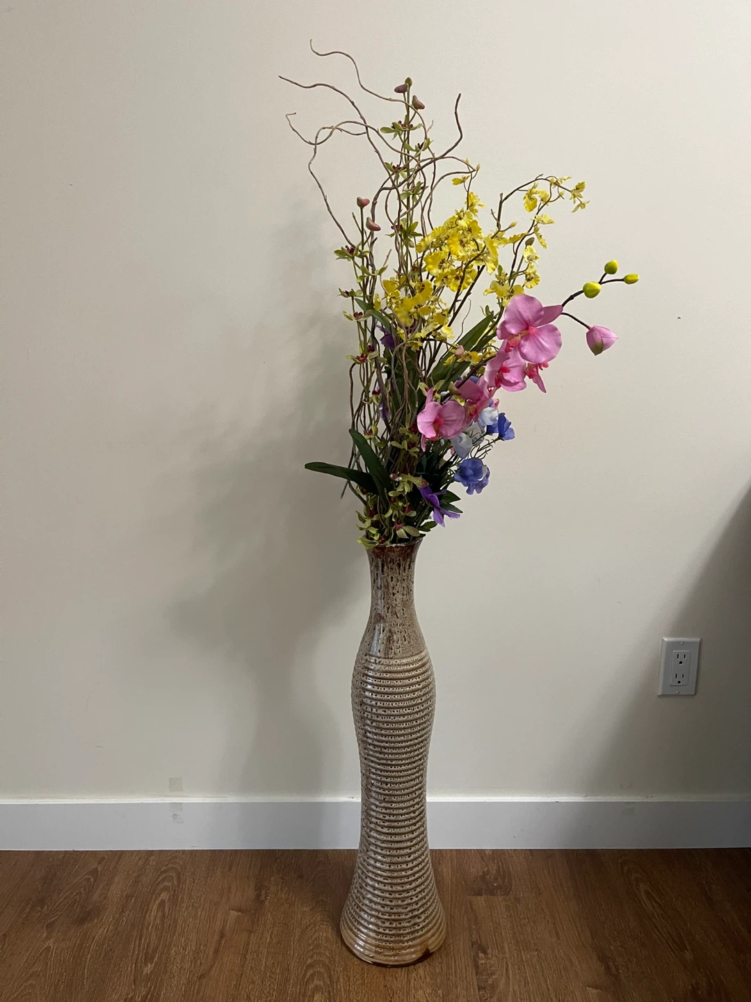 Tall Ceramic Vase with Artificial Flowers