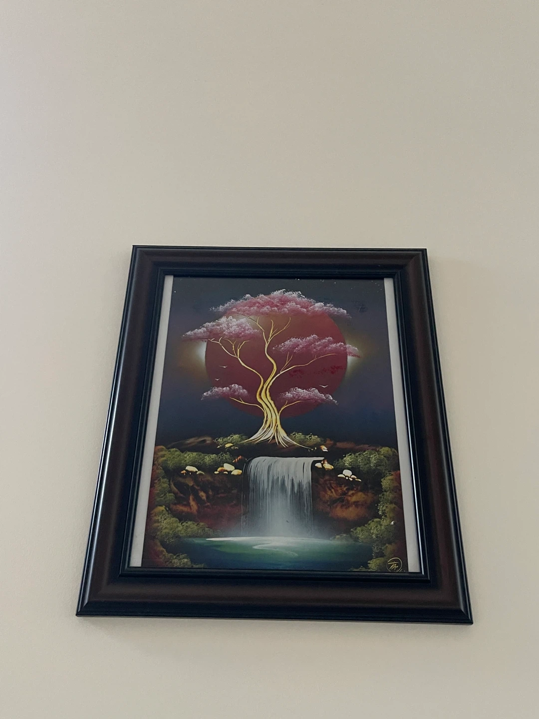 Framed Barn Sunset Landscape Painting