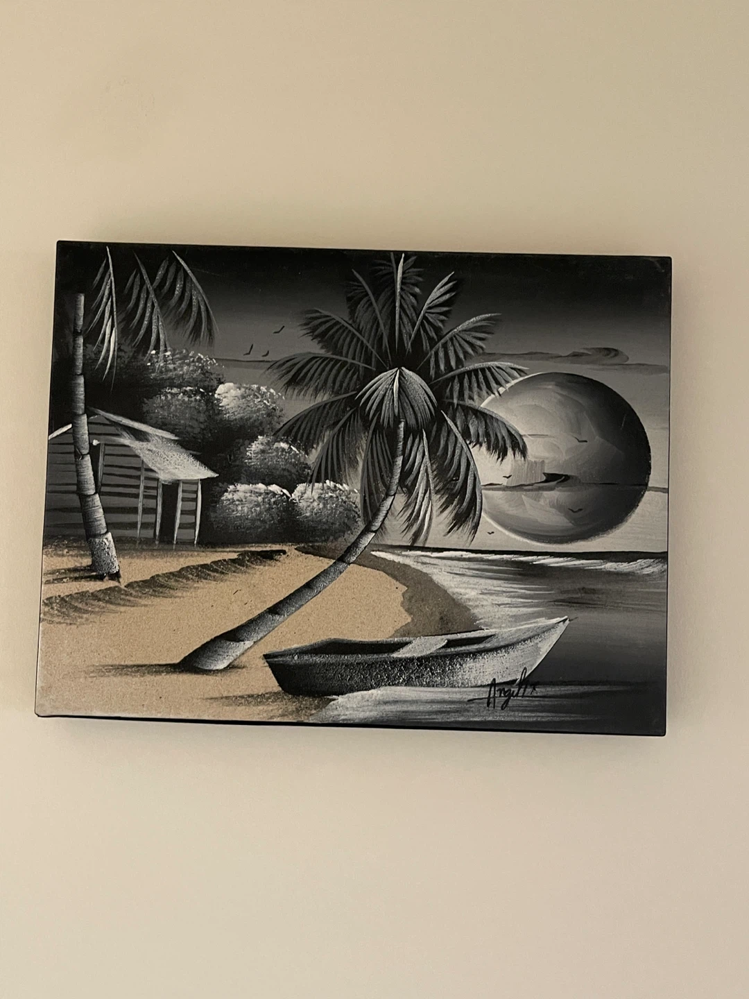Framed Barn Sunset Landscape Painting - photo 2
