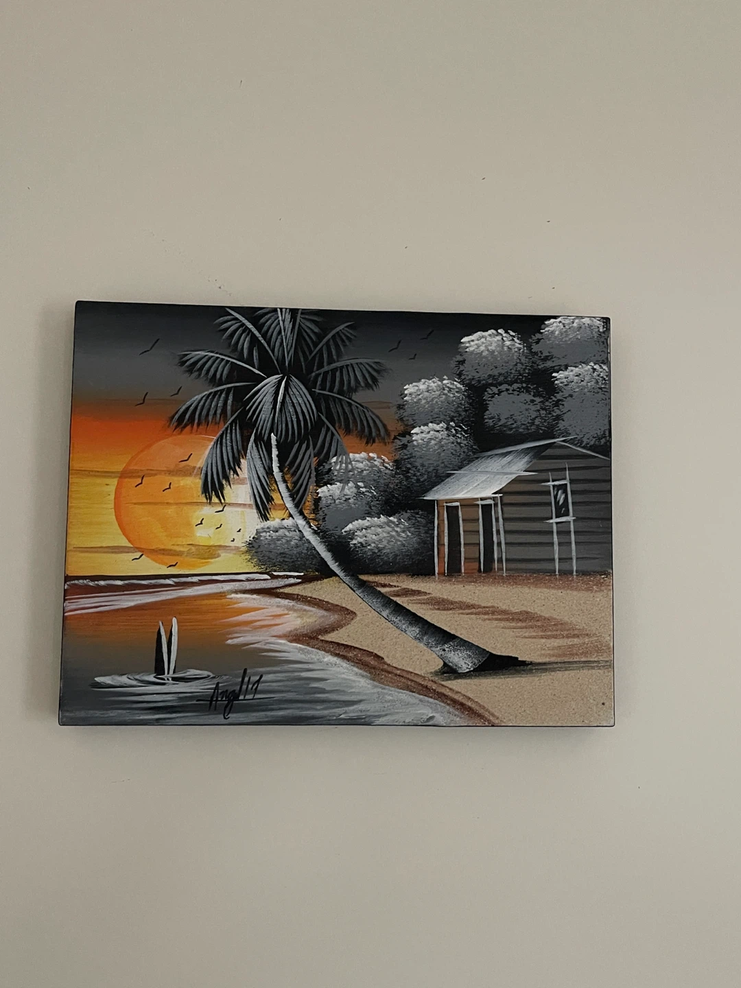 Framed Barn Sunset Landscape Painting - photo 3