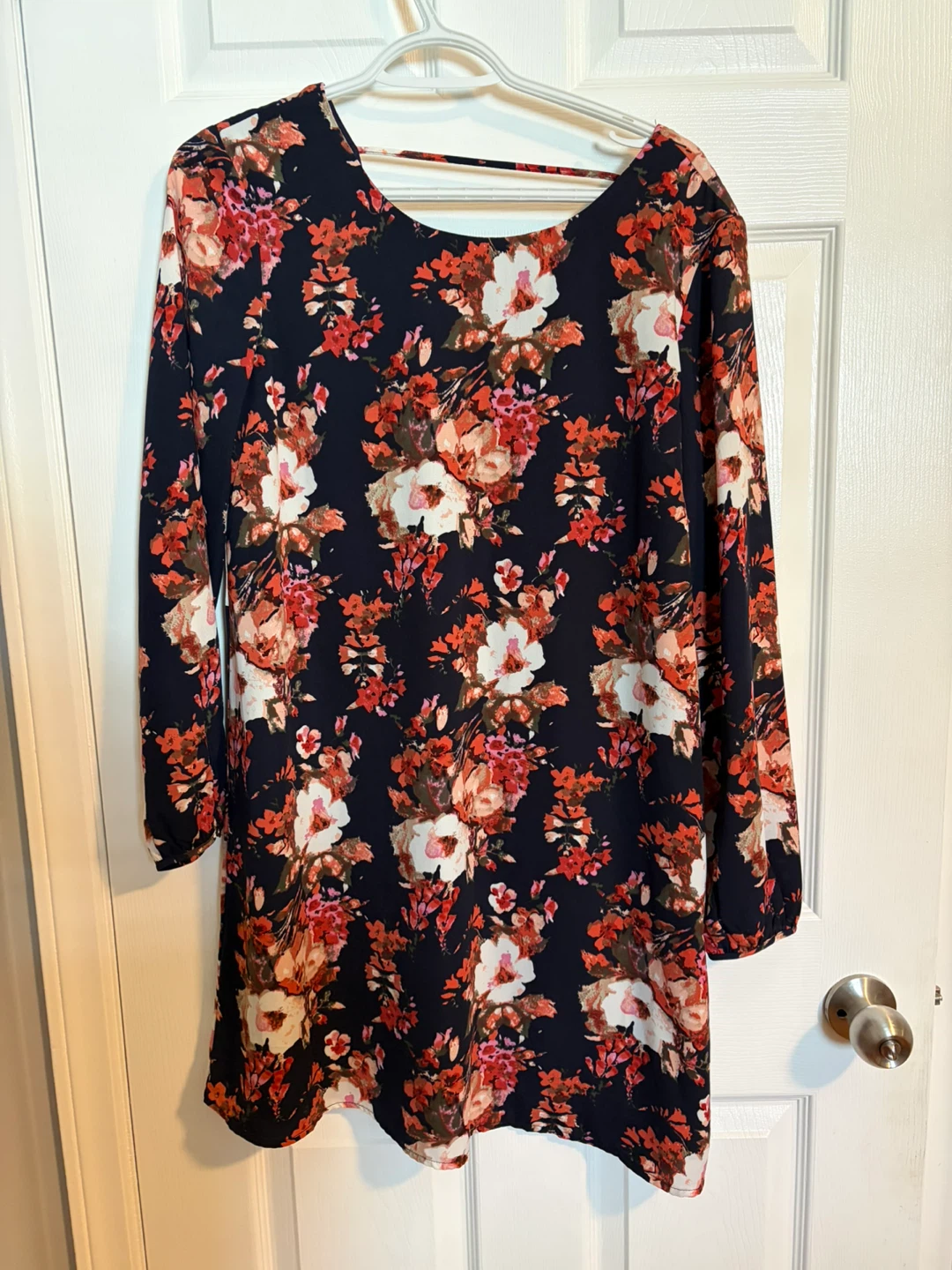 Navy floral print long sleeve dress