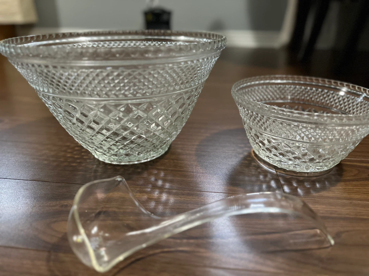 Anchor Hocking Wexford Glass Punch Bowl +Matchin Cups+ ladle - photo 4