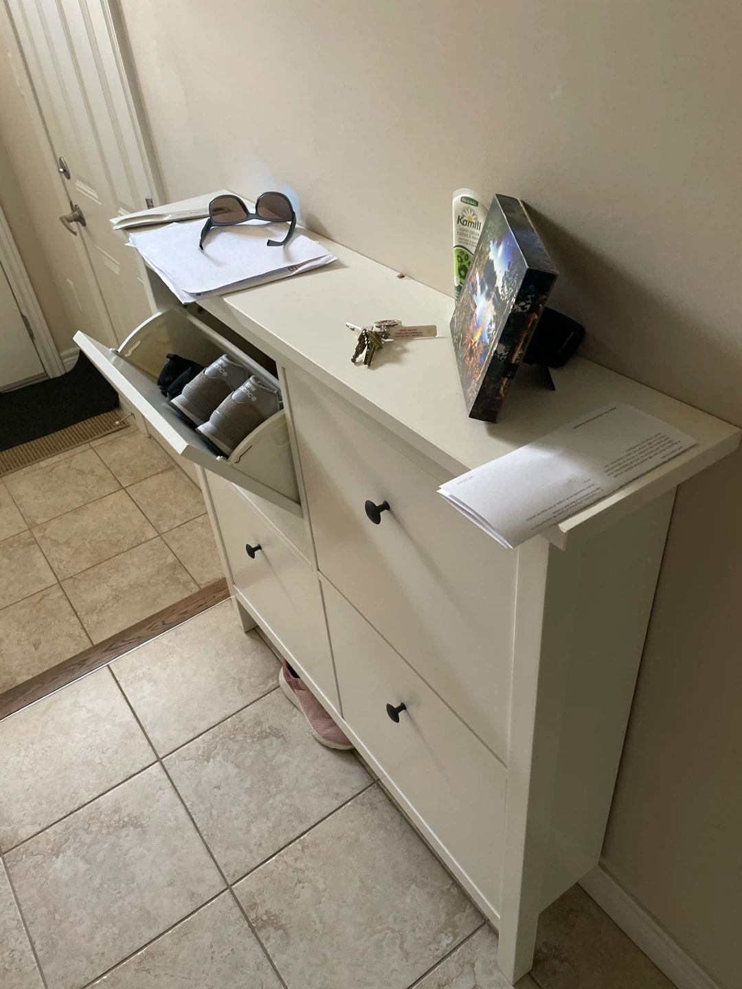 White Shoe Cabinet with Drawers