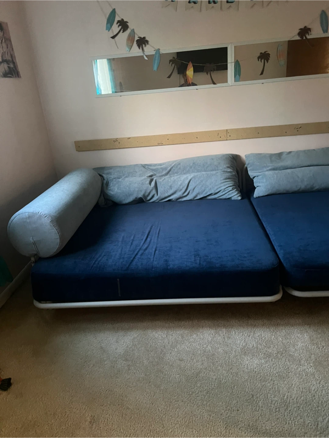 Blue Sectional Sofa Daybed with Bolster Pillow - photo 3
