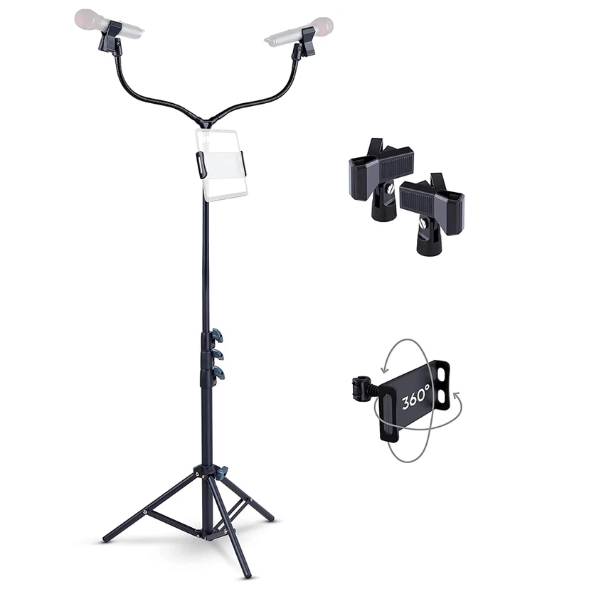 MASINGO Double Microphone Stand 2.4ft to 6ft Inches High
