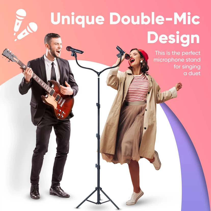 MASINGO Double Microphone Stand 2.4ft to 6ft Inches High - photo 2