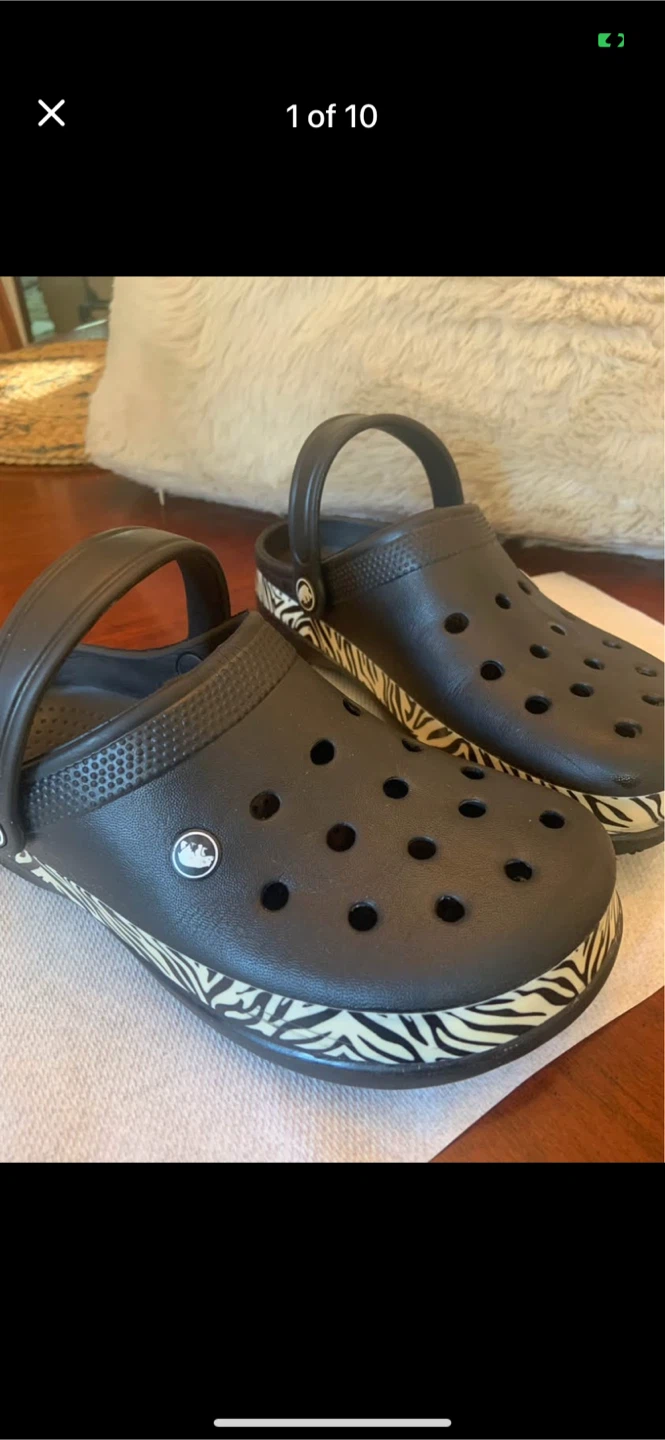 Black Crocs with Zebra Print Trim