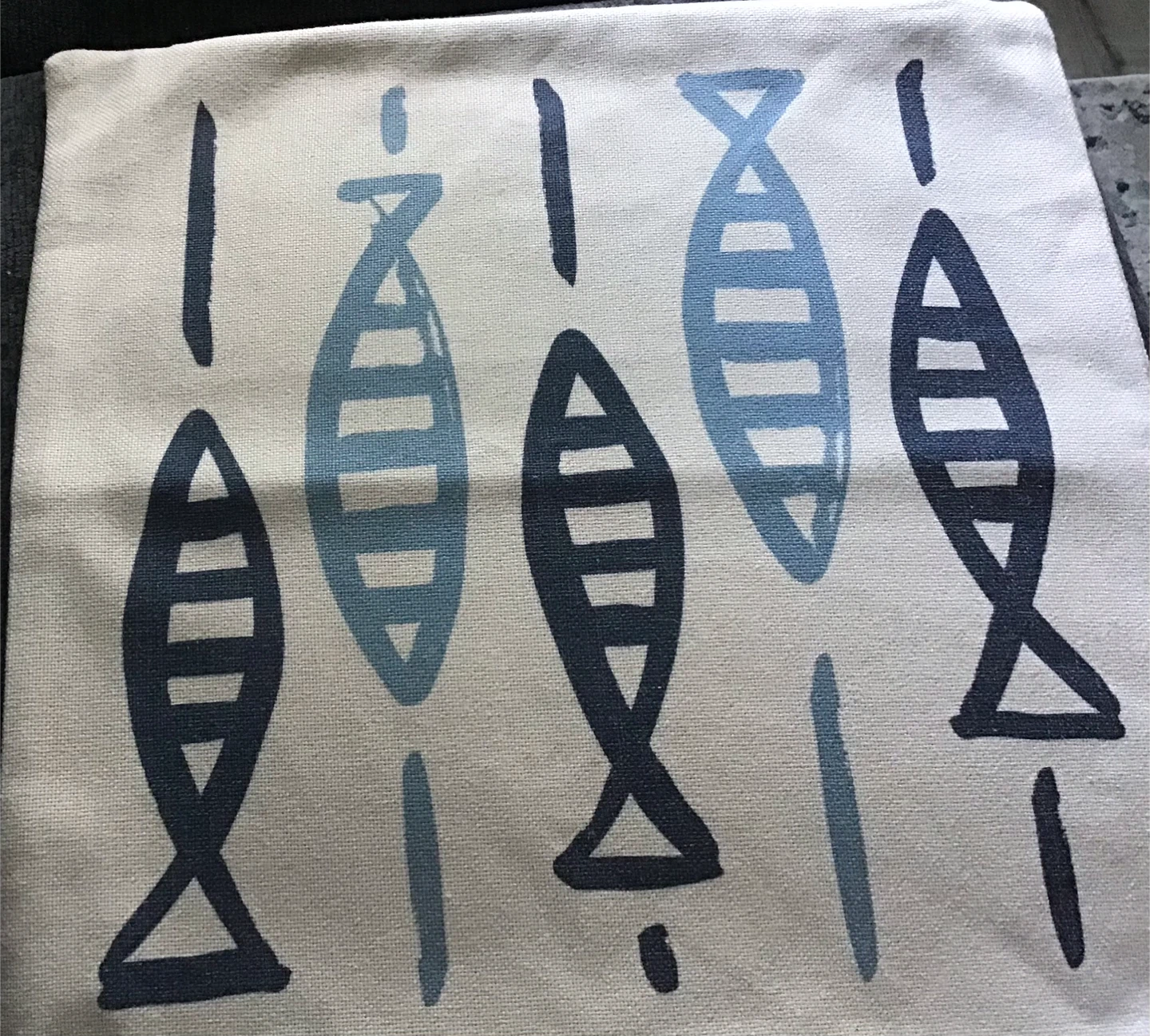 Decorative Cushion Cover - Blue Triangles & Fish Print