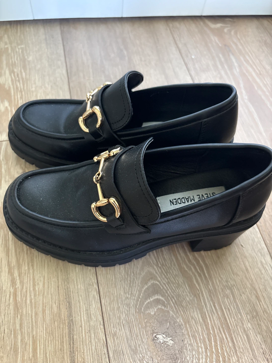 Steve Madden Black Loafers with Gold Bit Detail