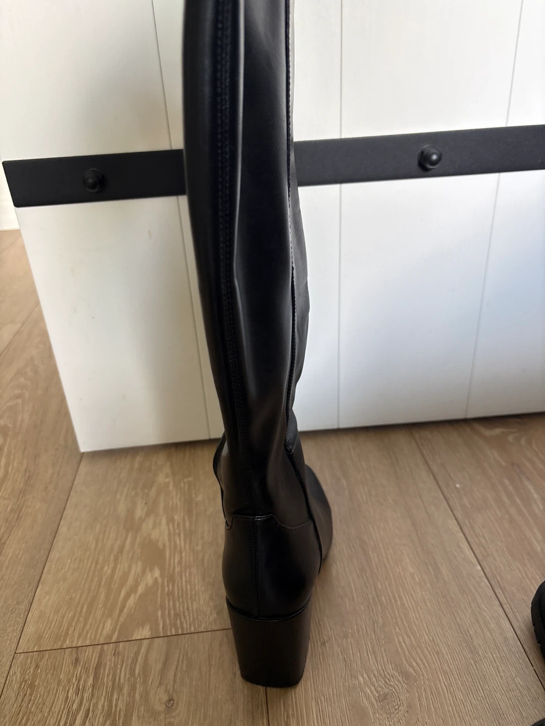 Black Faux Leather Knee-High Boots - photo 2