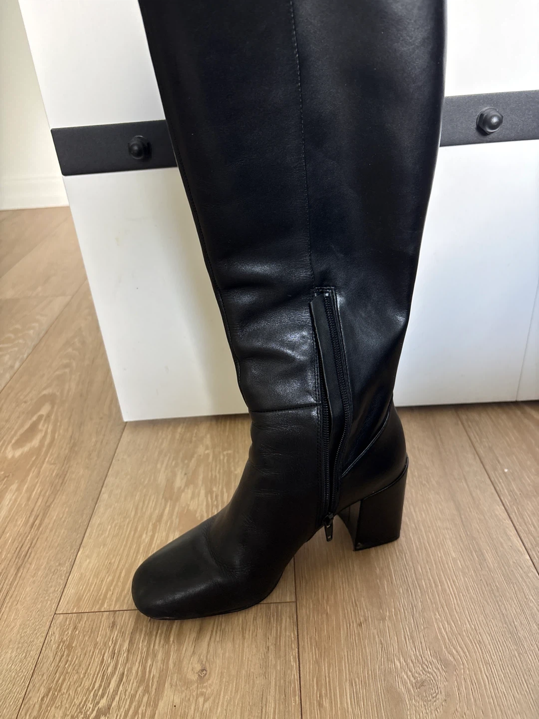 Black Faux Leather Knee-High Boots - photo 3