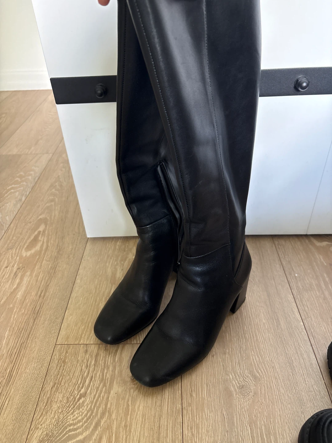 Black Faux Leather Knee-High Boots