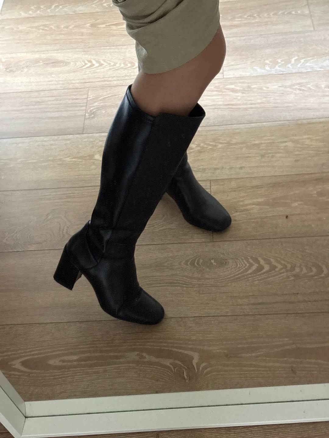 Black Faux Leather Knee-High Boots - photo 4