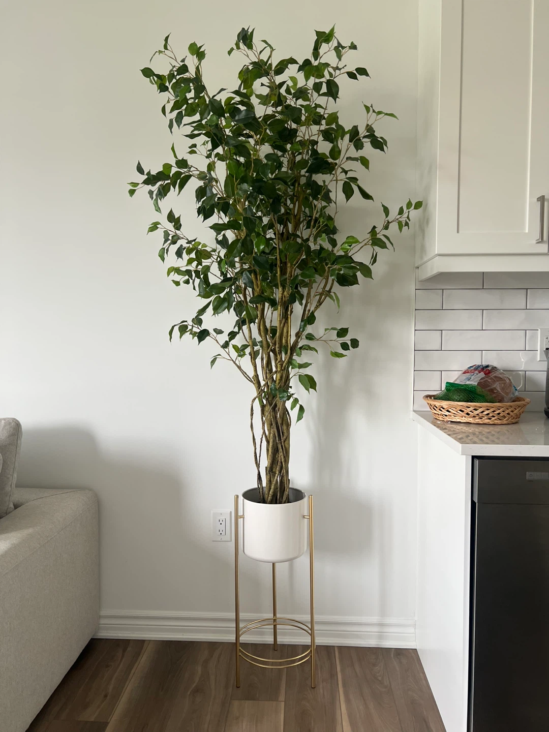 Tall Artificial Tree with White & Gold Stand
