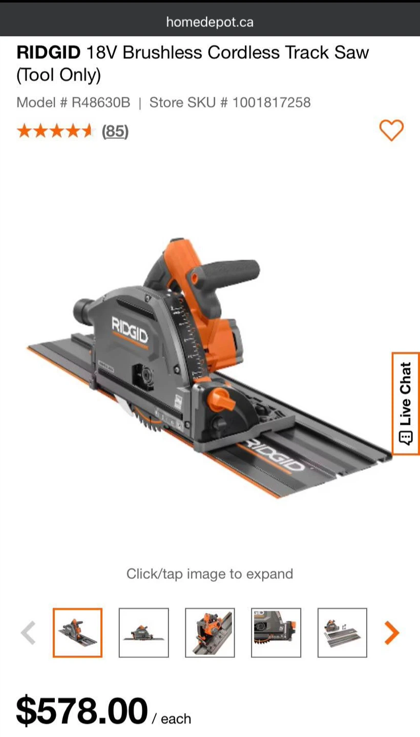 RIDGID 18V Brushless Cordless Track Saw (Tool Only)
