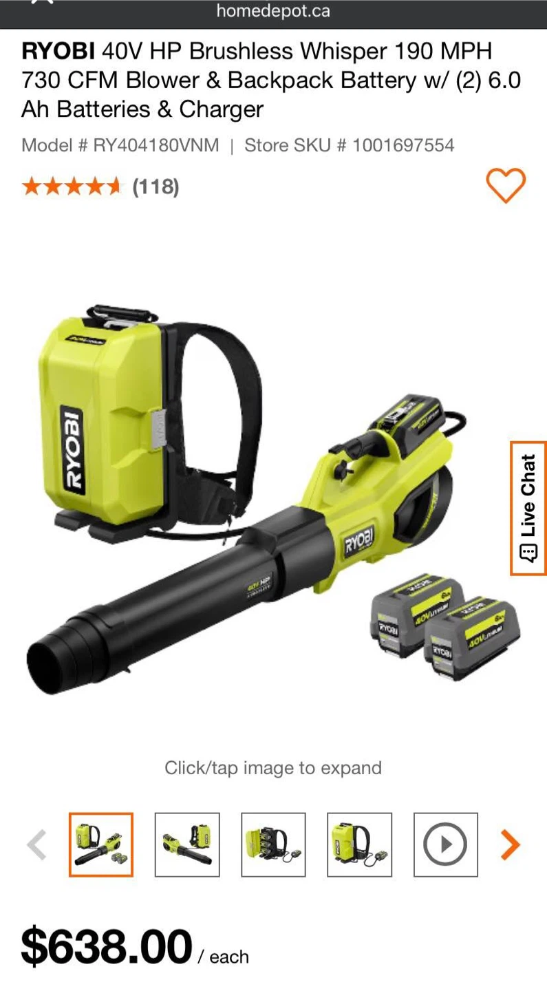 RYOBI 40V HP Brushless Whisper 730 CFM Blower Kit - photo 2