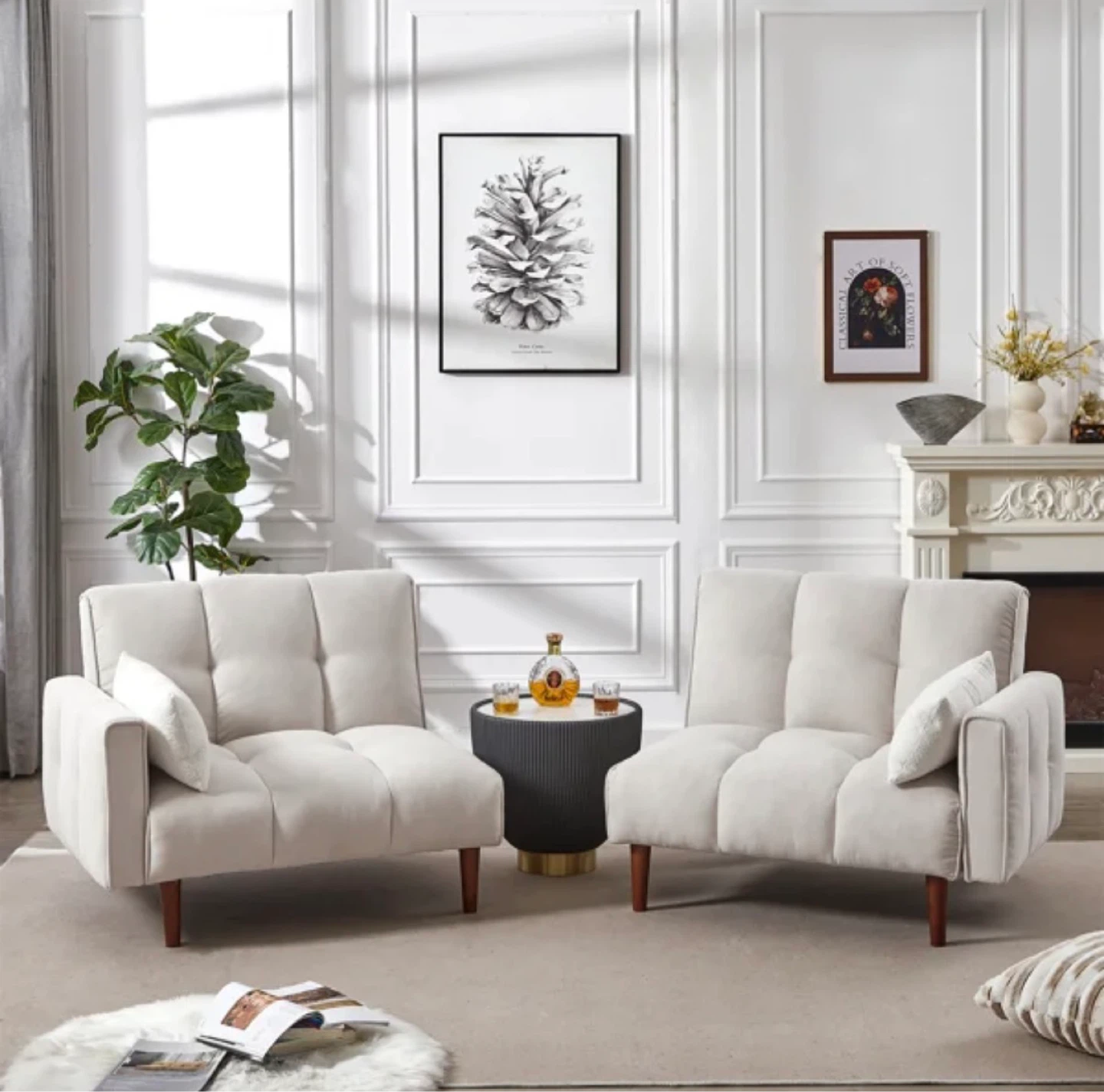 Cream Tufted Sofa Bed - photo 3