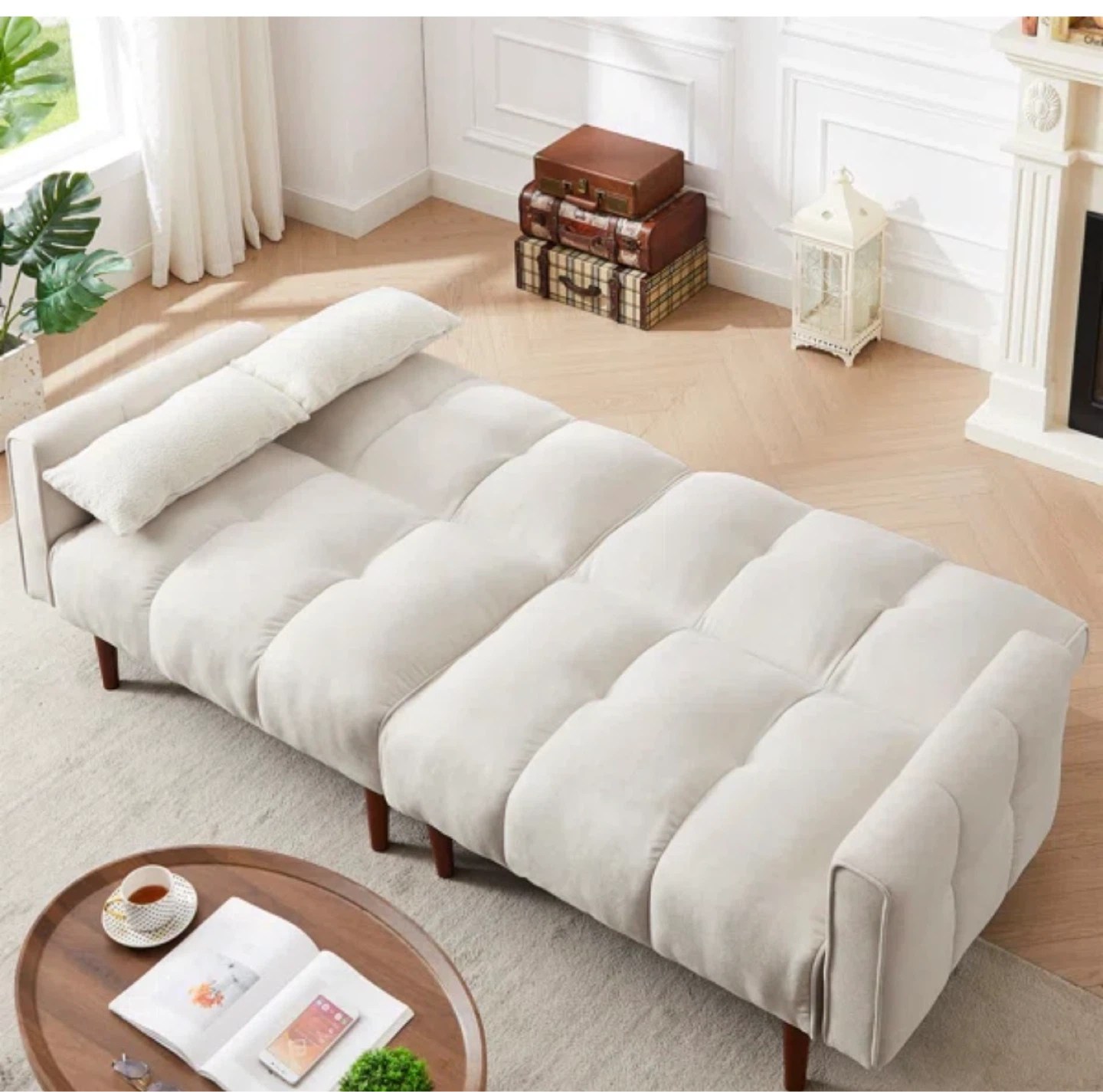 Cream Tufted Sofa Bed - photo 5