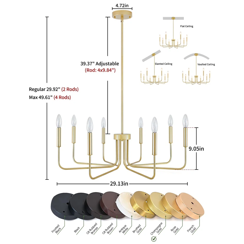 Gold Chandelier, 8-Light Farmhouse Chandeliers