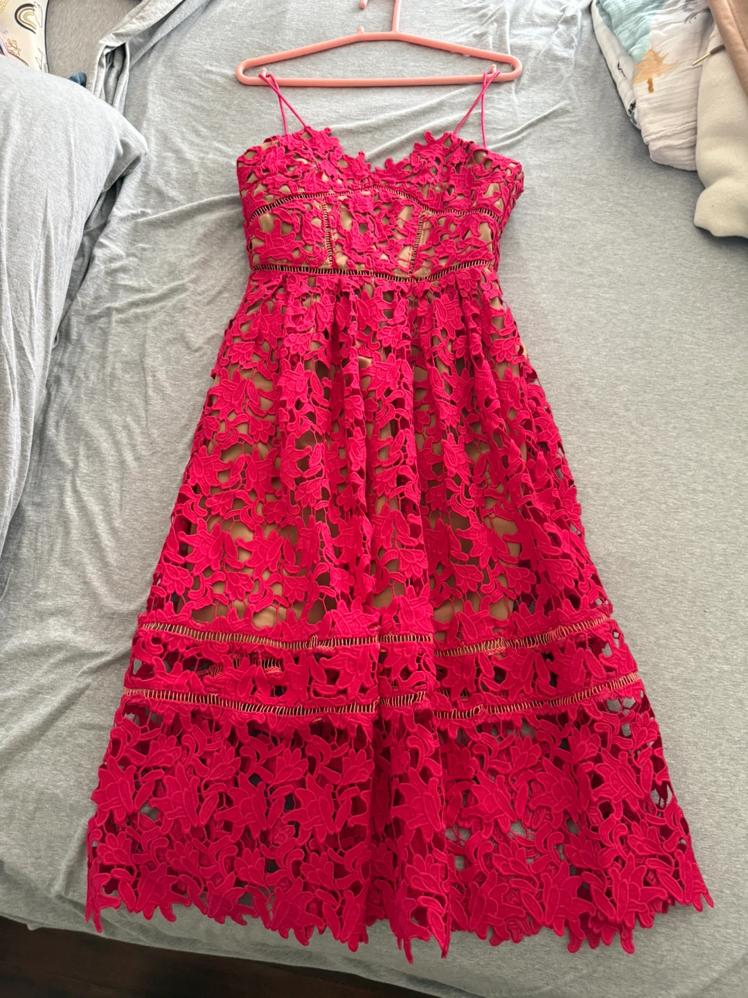 Self portrait Hot Pink Lace Midi Dress us2