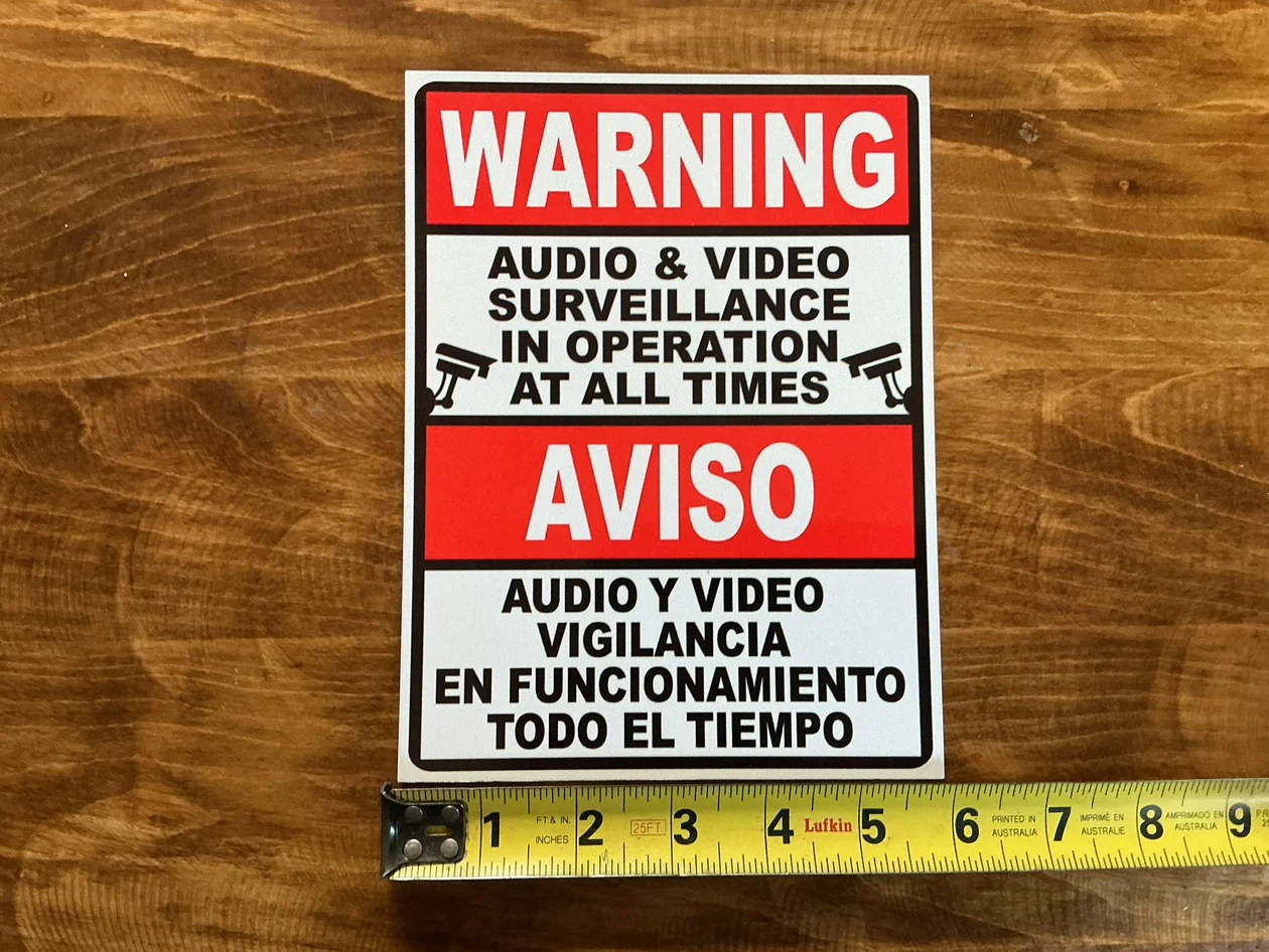 Bilingual Warning Audio & Video Surveillance Sign