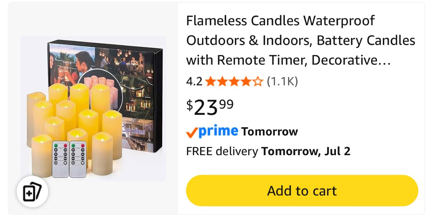 Flameless Candles Waterproof Outdoors & Indoors with Remote