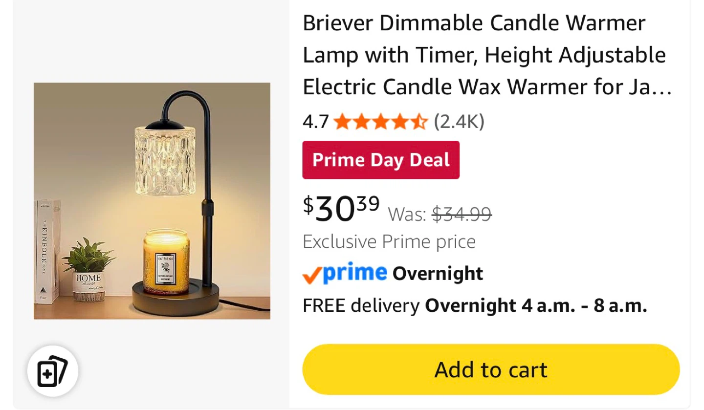 Brievar Dimmable Candle Warmer Lamp with Timer
