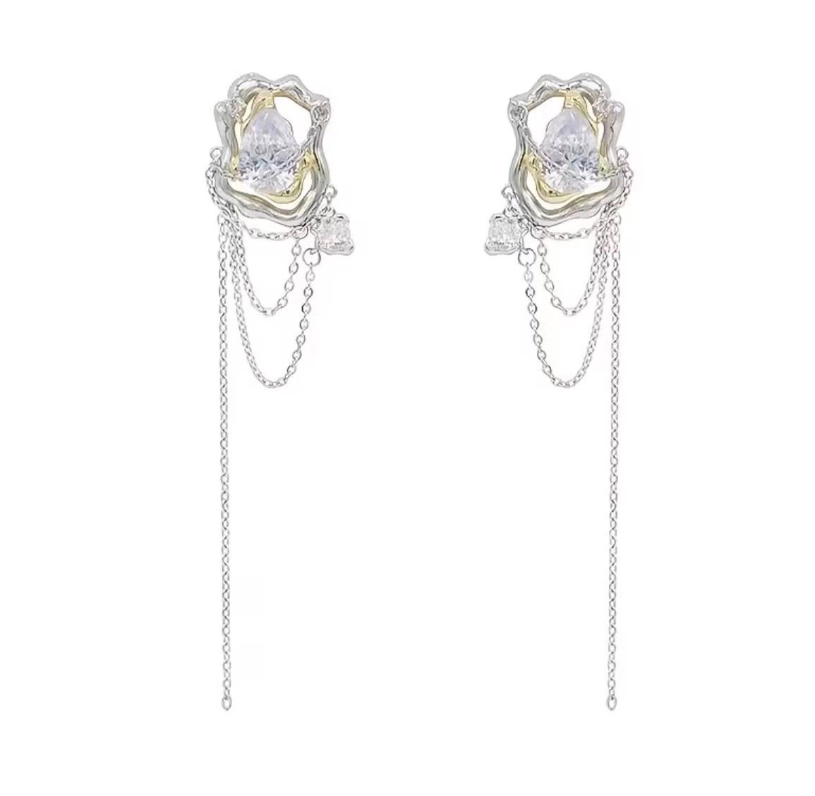 Crystal Drop Earrings with Layered Chain Tassels - photo 2