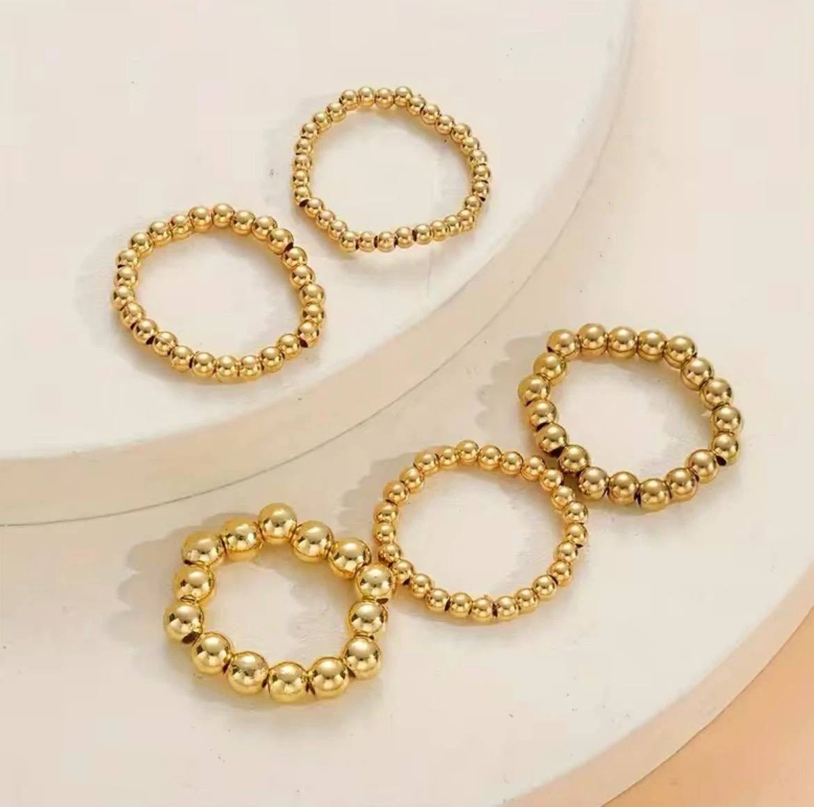 Gold or Silver Beaded Stacking Ring Set (5 Rings) - photo 3