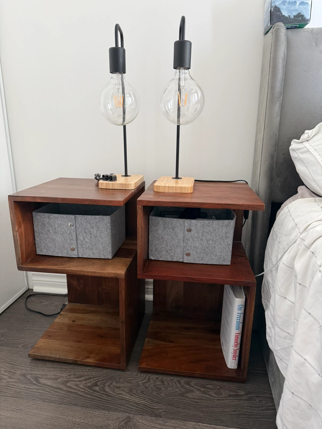 Wooden Side Tables with Grey Bins - photo 2