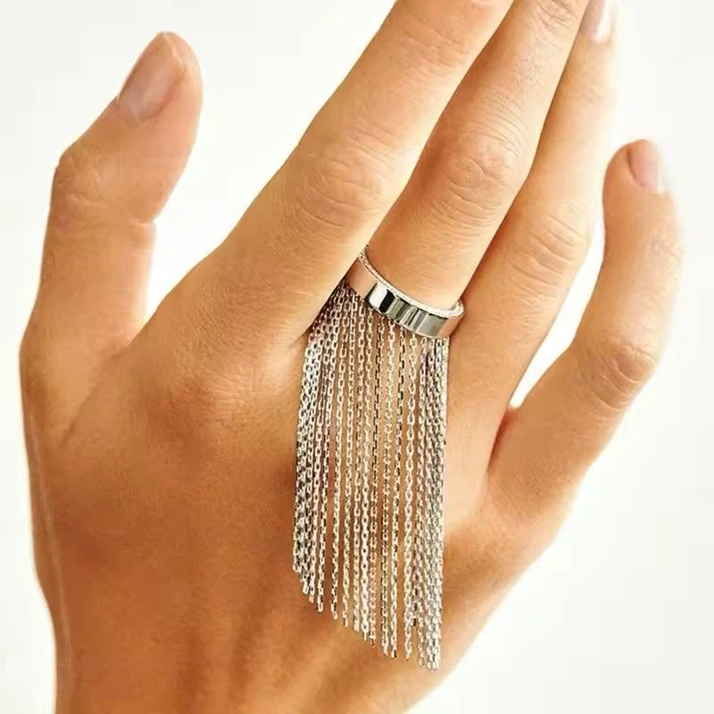 Silver Chain Tassel Fringe Ring