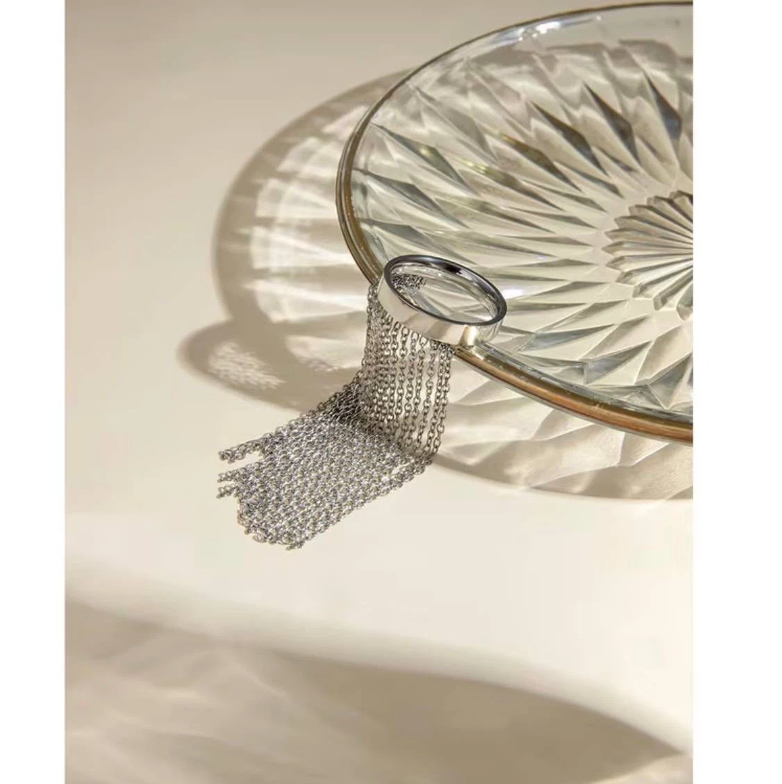 Silver Chain Tassel Fringe Ring - photo 4