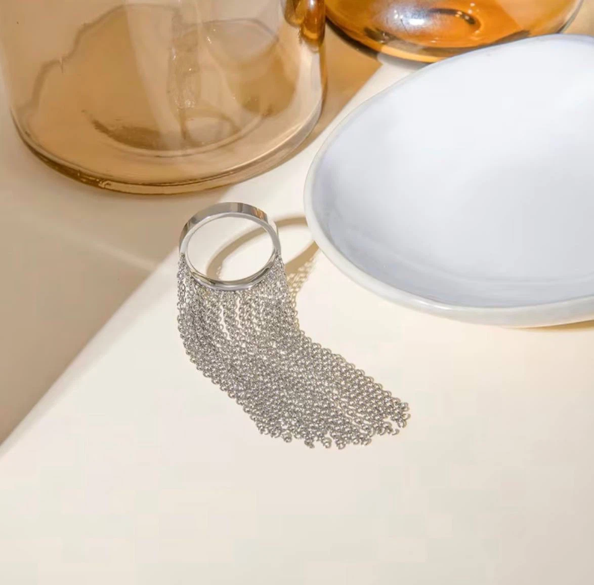Silver Chain Tassel Fringe Ring - photo 5