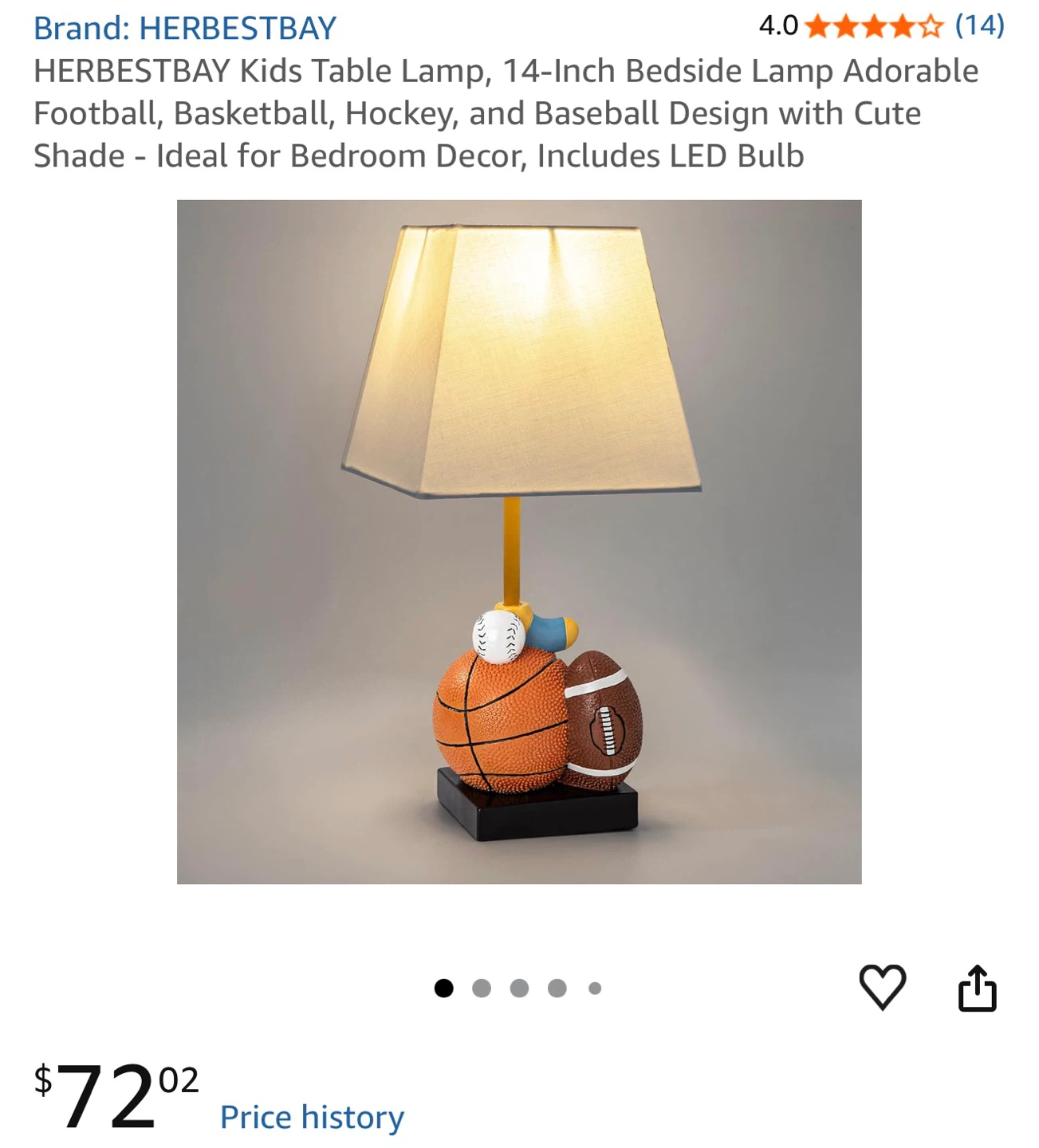 Kids Table Lamp - 14-Inch Sports Design