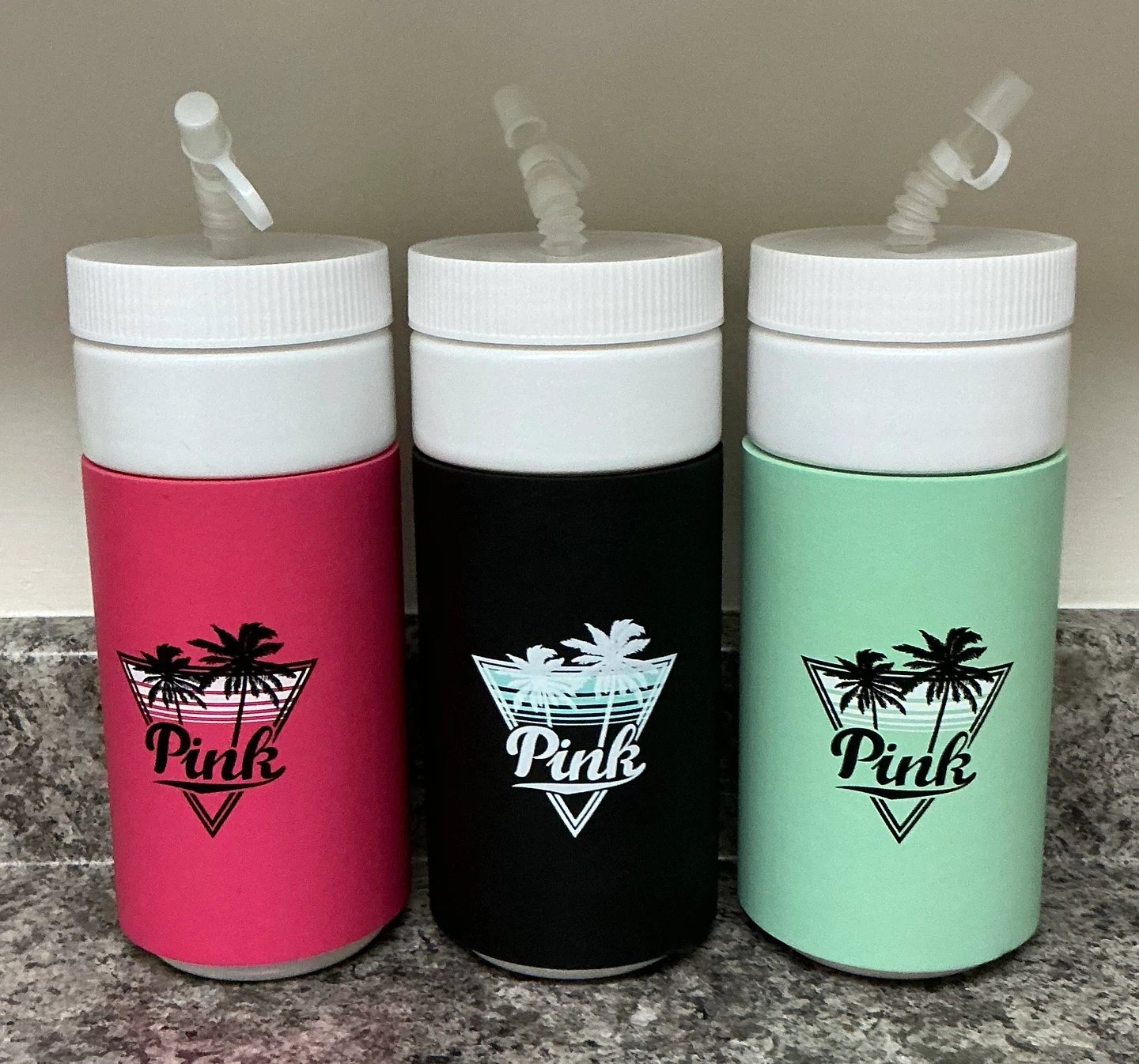3 Pink Tumblers with Straws