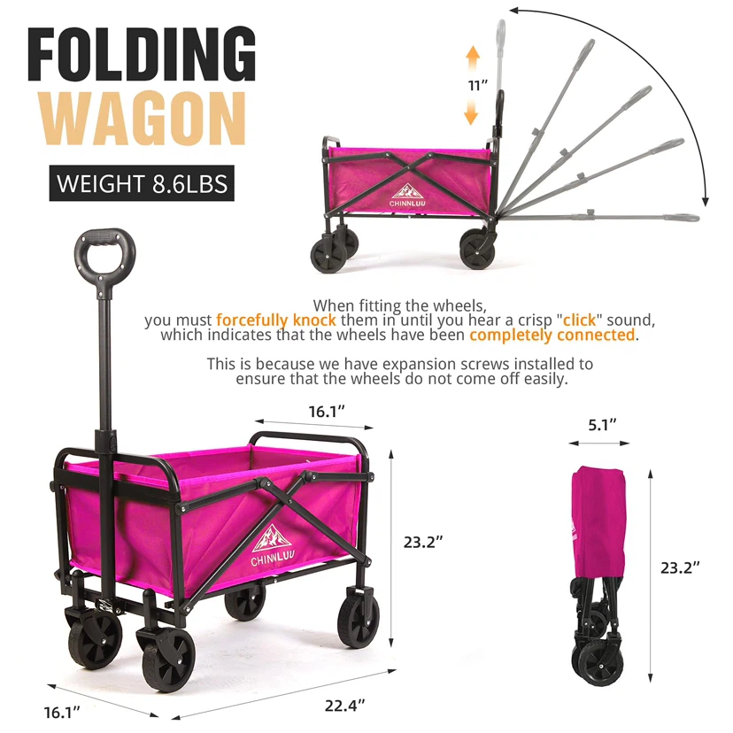 Small Collapsible Wagon up to 180lbs, Mini Pink Portable - photo 2