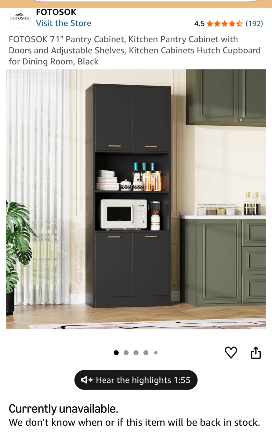 FOTOSOK 71" Black Pantry Cabinet with Doors & Adjustable Shelves - photo 2