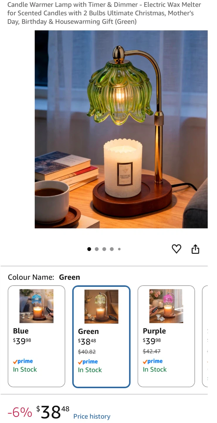 Green Candle Warmer Lamp with Timer and Dimmer
