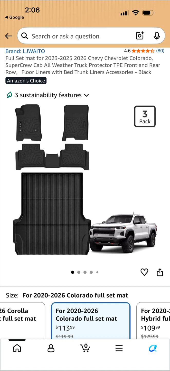 New Chevy Colorado SuperCrew Cab All Weather Liners & Bed Mat - photo 5