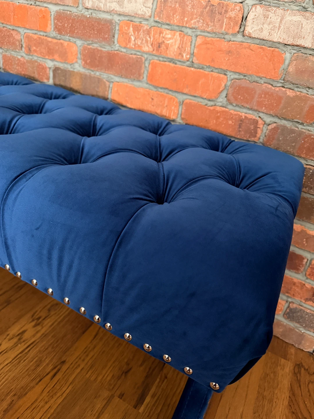 Blue Velvet Tufted Bench - photo 3