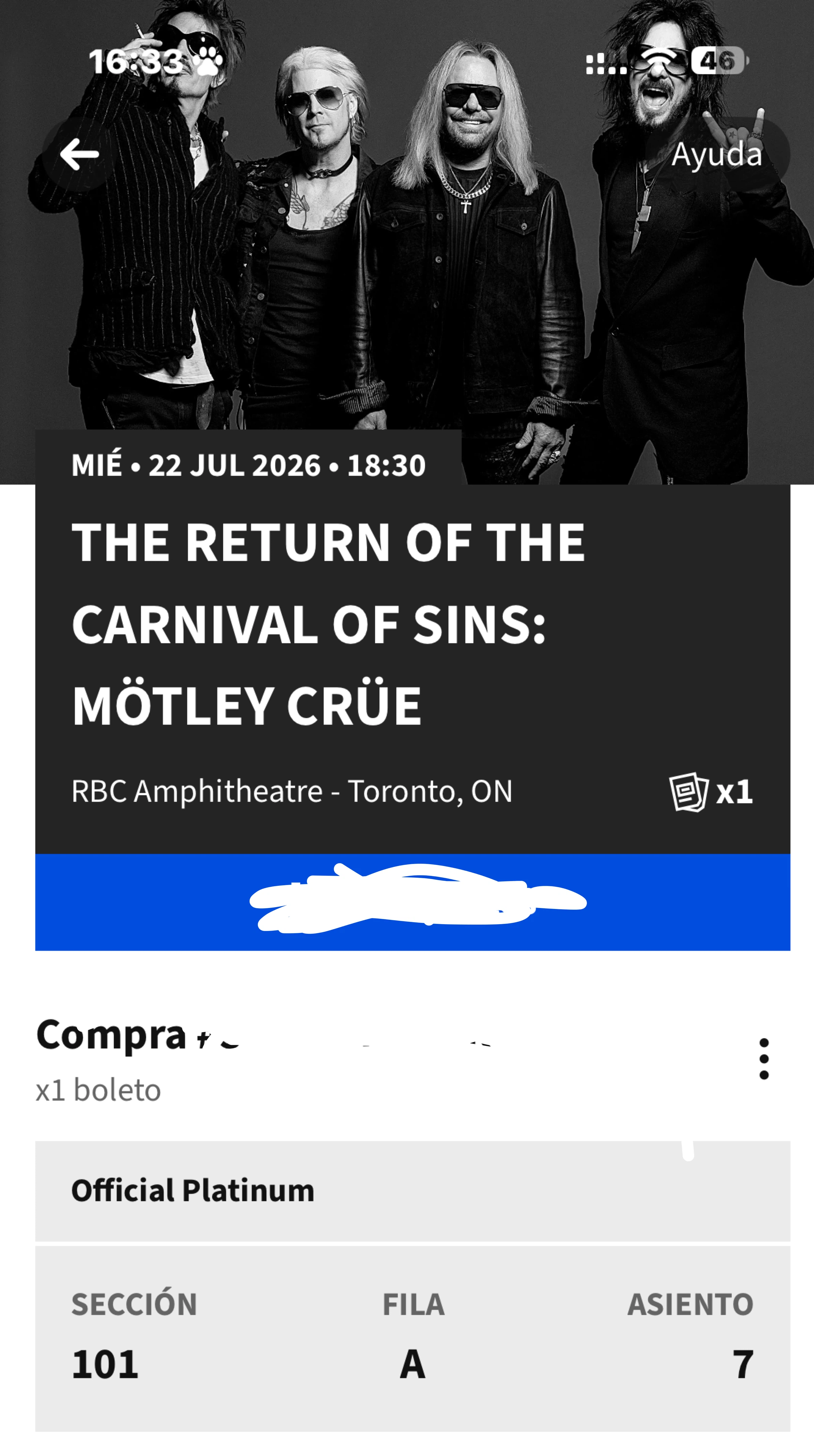 Mötley Crüe - The Return of the Carnival of Sins Ticket
