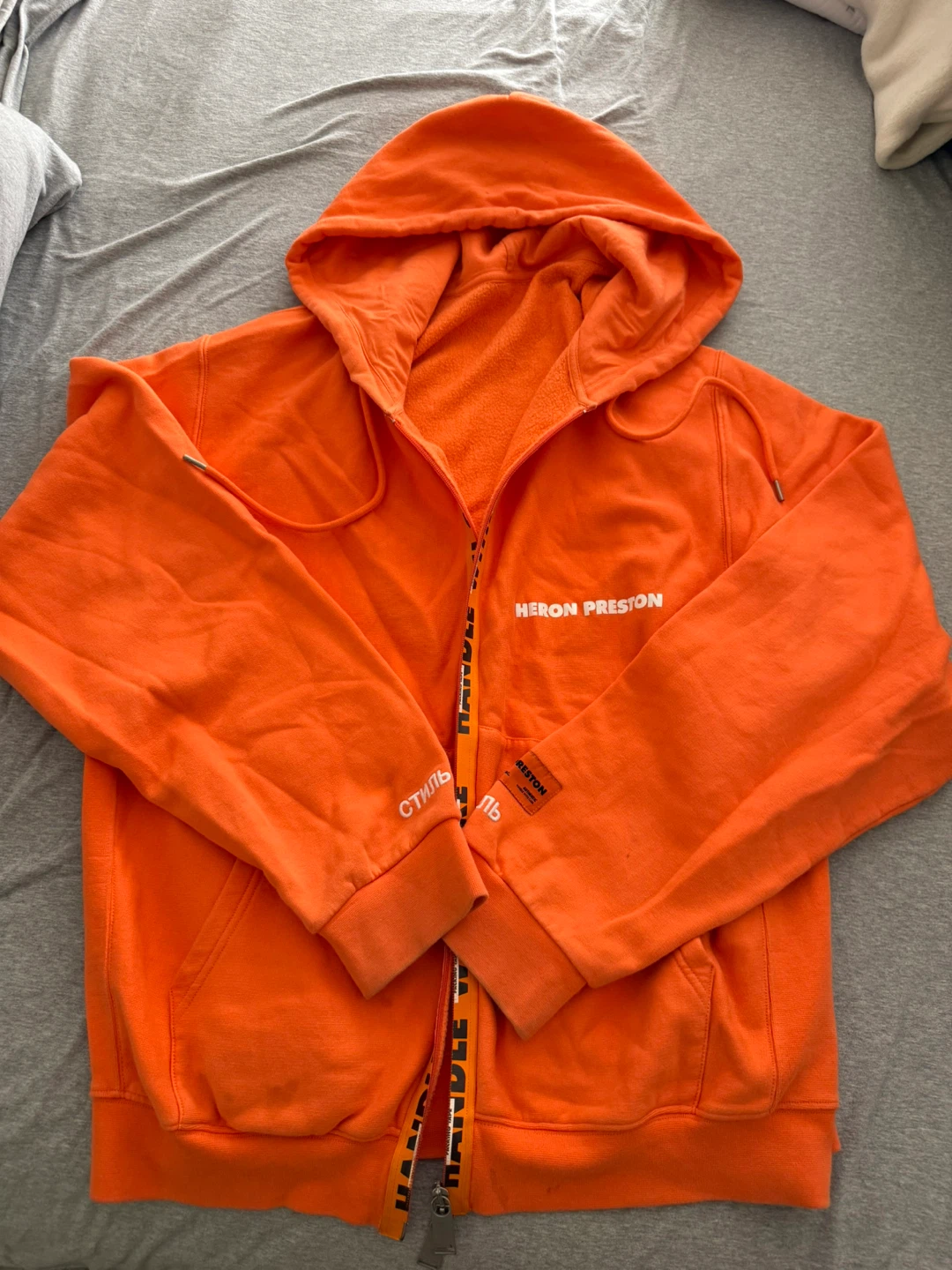 Heron Preston Orange Zip-Up Hoodie - Size L