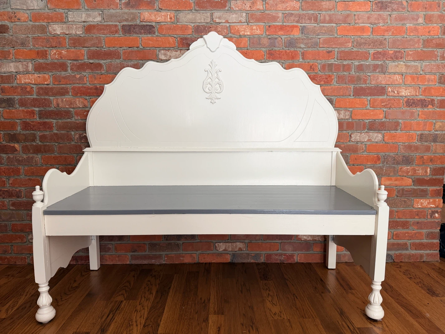 White Decorative Bench with Grey Seat