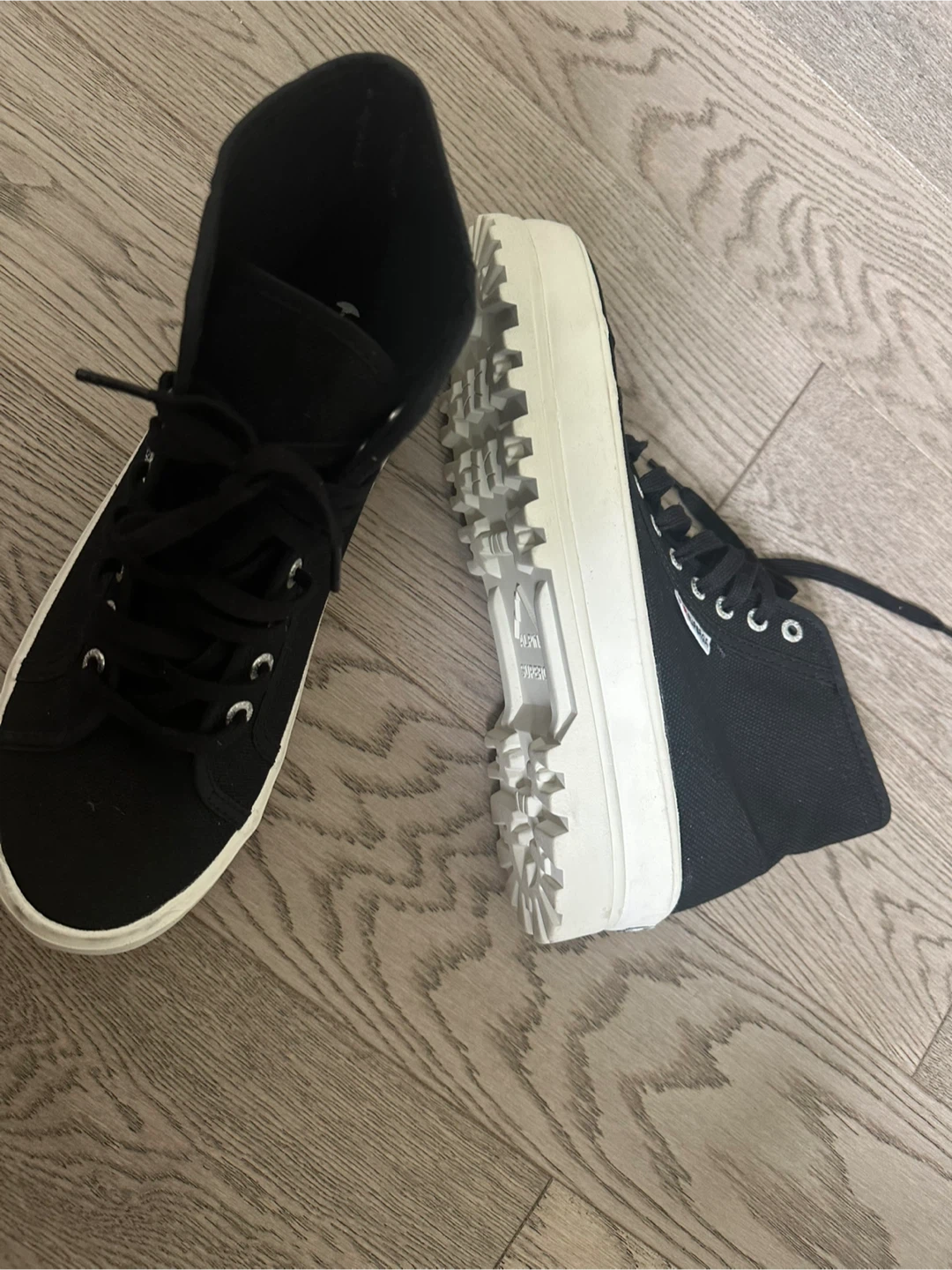 New Black High-Top Canvas Sneakers with Chunky Sole