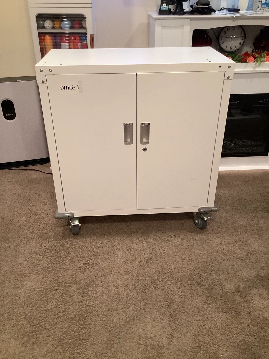 White Rolling Storage Cabinet with Lock